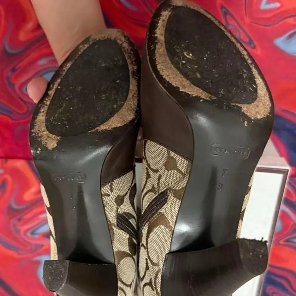 Vintage Y2K Coach signature Monogram Leather Sock Heeled Boots